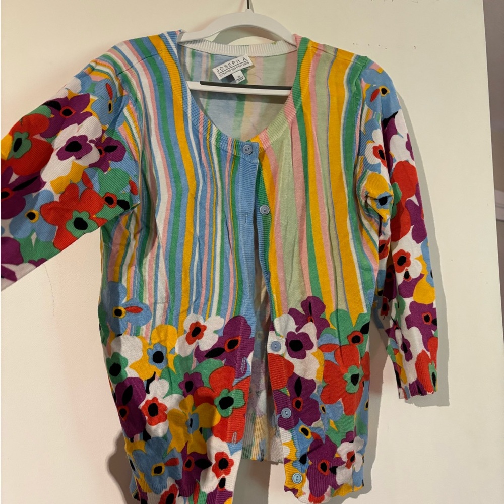 Joseph A Multicolor Floral Striped Cardigan